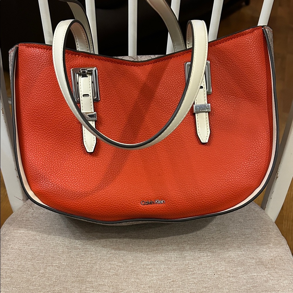 Calvin Klein Red and White Shoulder Bag